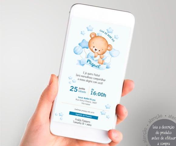 Convite Digital Chá de Bebê Ursinho Baby - Menino