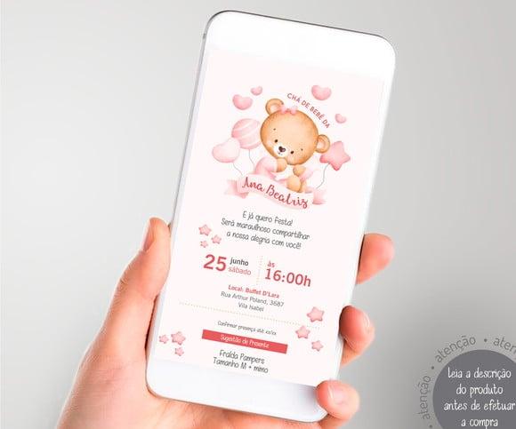 Convite Digital Chá de Bebê Ursinho Baby - Menina