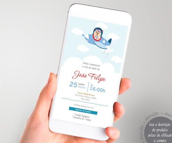 Convite Digital Chá de Bebê Ursinho Aviador