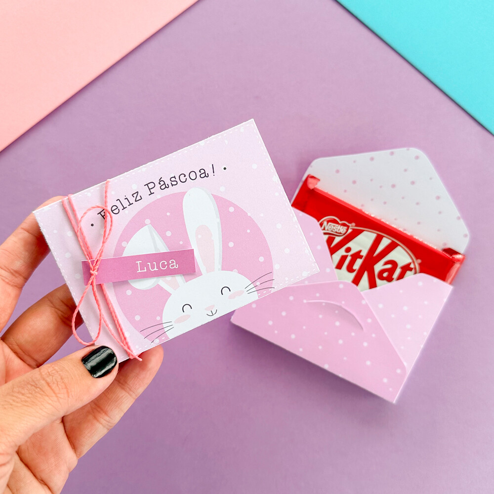Caixinha Porta KitKat Feliz Páscoa - Coelhinhos Coloridos