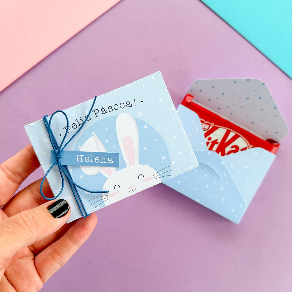 Caixinha Porta KitKat Feliz Páscoa - Coelhinhos Coloridos