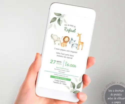 Convite Digital Chá de Bebê Animais Safari