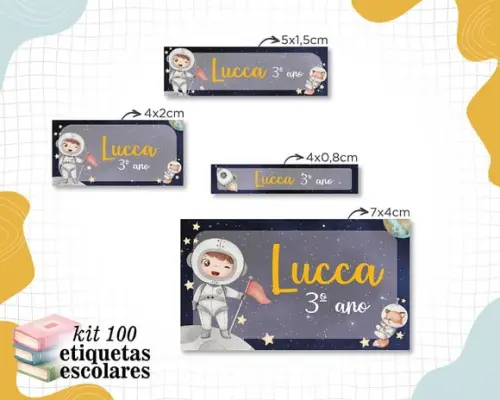 Kit 100 Etiquetas Escolares Personalizadas - Astronauta