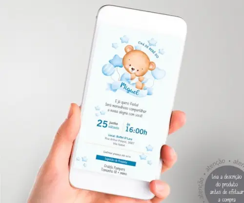Convite Digital Chá de Bebê Ursinho Baby - Menino