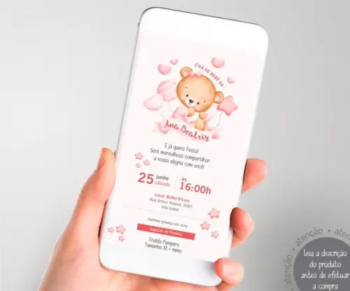 Convite Digital Chá de Bebê Ursinho Baby - Menina