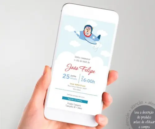 Convite Digital Chá de Bebê Ursinho Aviador