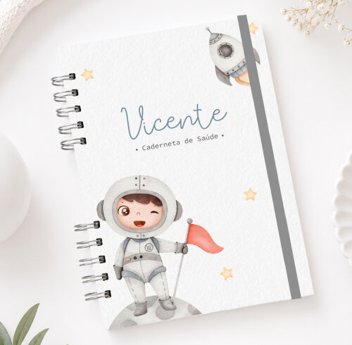 Caderneta de Saúde Vacinação do Bebê | Personalizado | Menino | Astronauta Clean Luxo