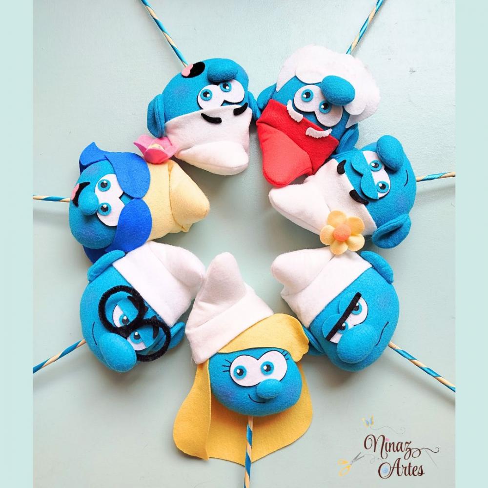 Rostinhos no Palito para Centro de Mesa - Tema Os Smurfs