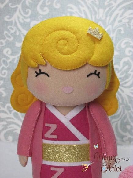 Boneca Aurora Kokeshi - Princesas - Tema Oriental