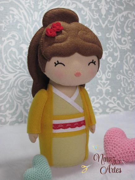 Boneca Bela Kokeshi - Princesas - Oriental em Feltro