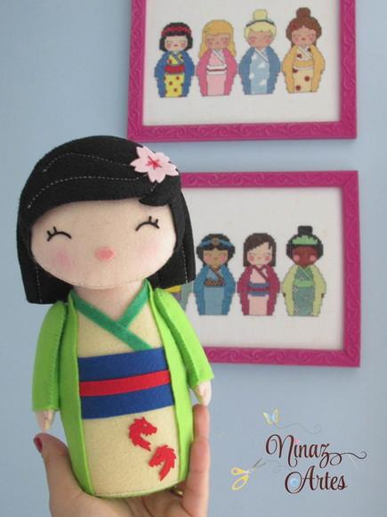 Boneca Mulan Kokeshi - Princesas - Tema Oriental