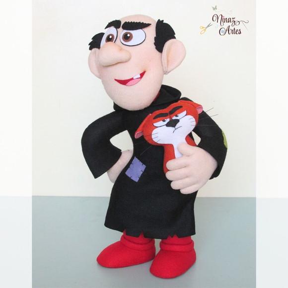 Boneco Gargamel com Gatinho Cruel -Tema Os Smurfs
