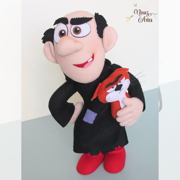 Boneco Gargamel com Gatinho Cruel -Tema Os Smurfs