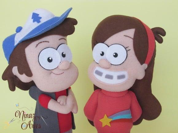 Bonecos Dipper e Mabel - Tema Gravity Falls