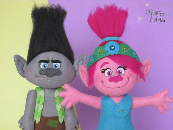 Bonecos Poppy e Tronco - Tema Trolls