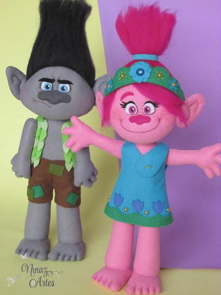Bonecos Poppy e Tronco - Tema Trolls