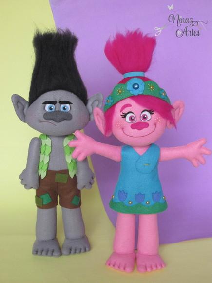 Bonecos Poppy e Tronco - Tema Trolls