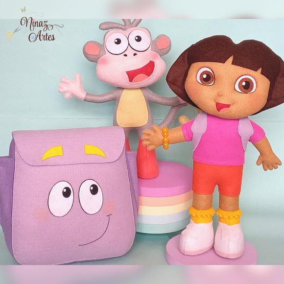 Botas, Dora Aventureira e Mochila - Tema Dora Aventureira