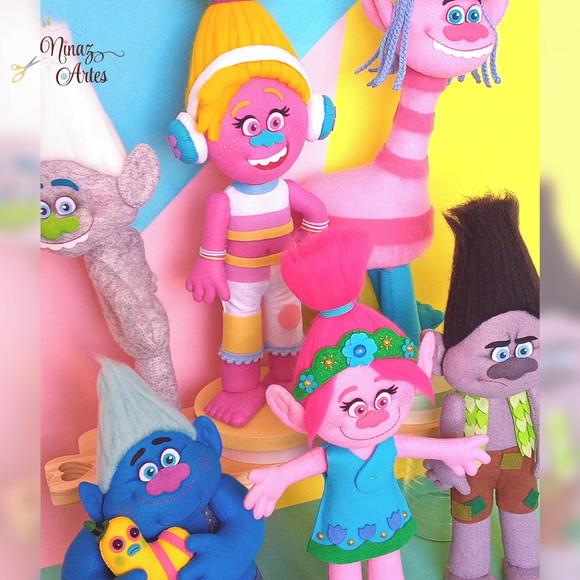 Kit com 6 Bonecos - Tema Trolls