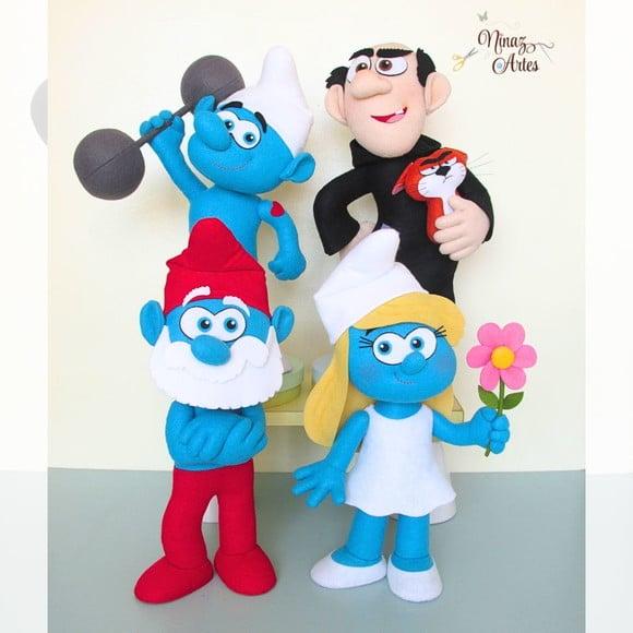 Kit com 4 Bonecos Decorativos -Tema Os Smurfs