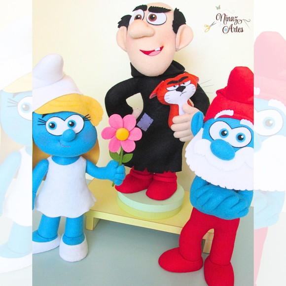 Trio de Bonecos Decorativos -Tema Os Smurfs