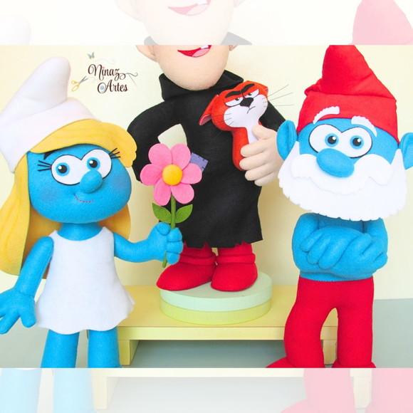 Trio de Bonecos Decorativos -Tema Os Smurfs