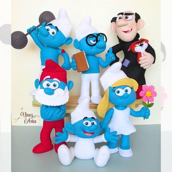 Kit com 6 Personagens Decorativos -Tema Os Smurfs