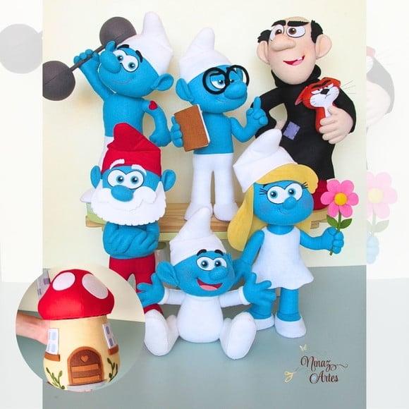 Kit com 7 Personagens decorativos -Tema Os Smurfs