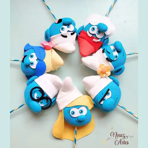 Rostinhos no Palito para Centro de Mesa - Tema Os Smurfs