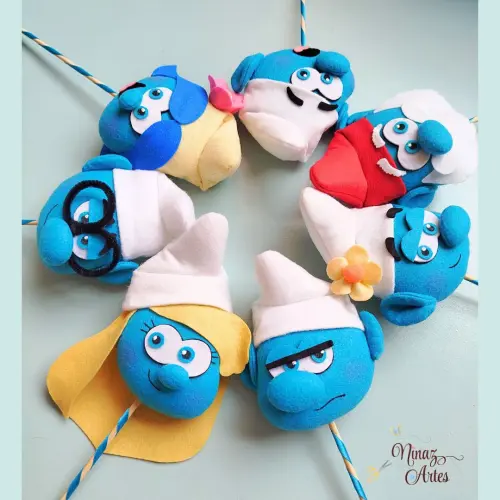 Rostinhos no Palito para Centro de Mesa - Tema Os Smurfs