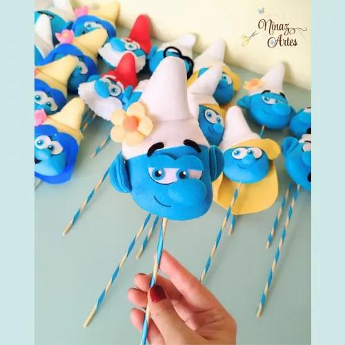 Rostinhos no Palito para Centro de Mesa - Tema Os Smurfs