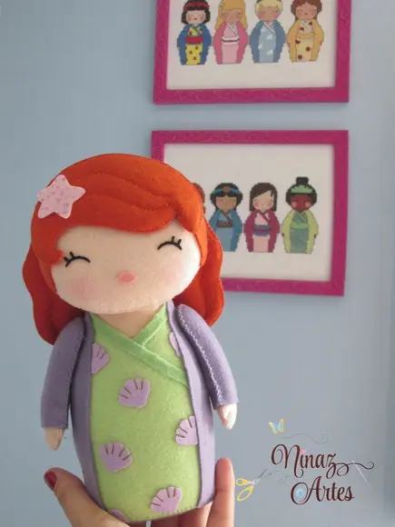 Boneca Ariel Kokeshi - Princesas - Tema Oriental
