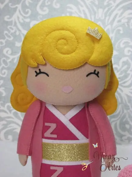 Boneca Aurora Kokeshi - Princesas - Tema Oriental