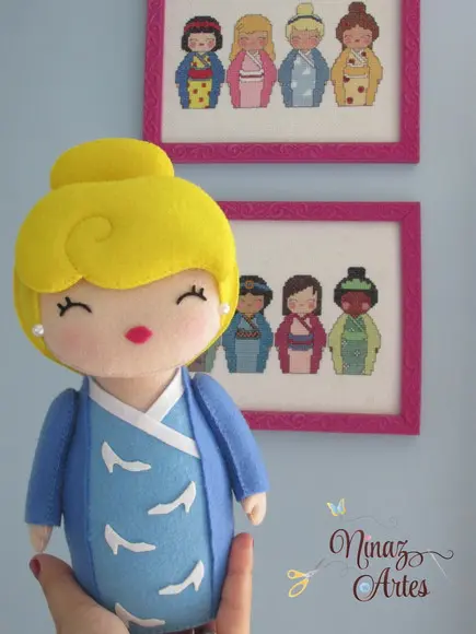 Boneca Cinderela Kokeshi - Princesas - Tema Oriental