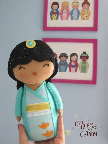 Boneca Jasmine Kokeshi - Princesas - Tema Oriental