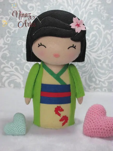 Boneca Mulan Kokeshi - Princesas - Tema Oriental