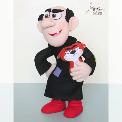 Boneco Gargamel com Gatinho Cruel -Tema Os Smurfs