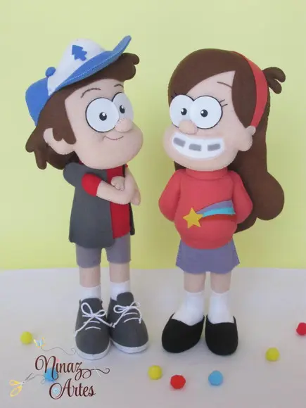 Bonecos Dipper e Mabel - Tema Gravity Falls