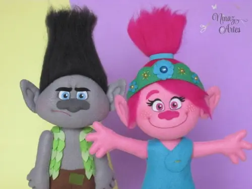 Bonecos Poppy e Tronco - Tema Trolls