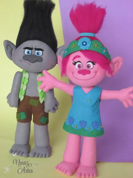 Bonecos Poppy e Tronco - Tema Trolls