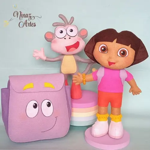 Botas, Dora Aventureira e Mochila - Tema Dora Aventureira