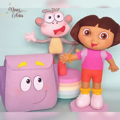 Botas, Dora Aventureira e Mochila - Tema Dora Aventureira