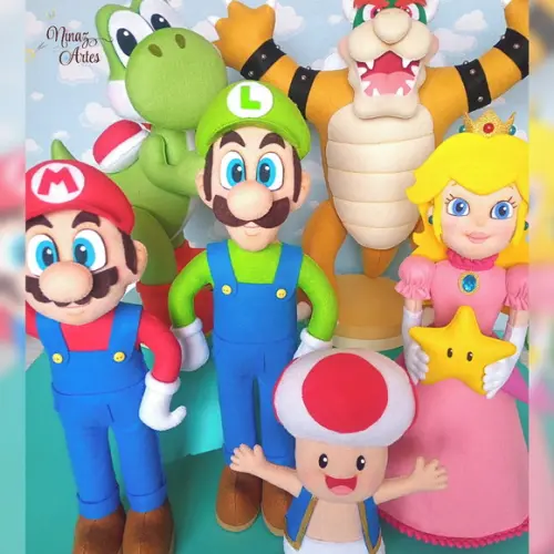 Kit com 6 Bonecos - Tema Super Mario