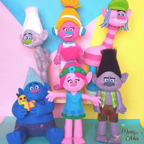Kit com 6 Bonecos - Tema Trolls