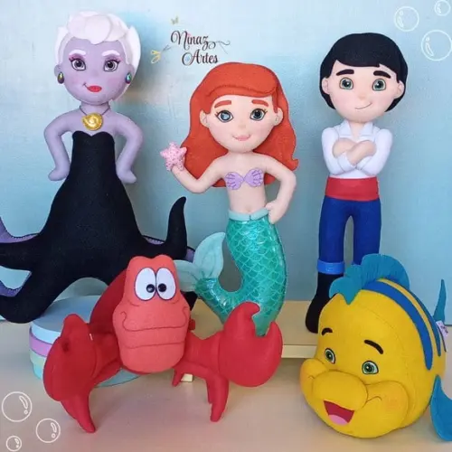 Kit Princesa Sereia com 5 Personagens - Bonecos Decorativos