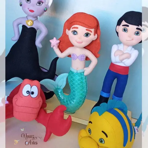 Kit Princesa Sereia com 5 Personagens - Bonecos Decorativos