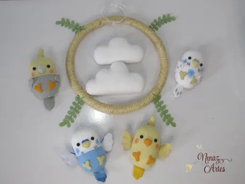 Móbile Calopsitas e Periquitos - Decoração Pet