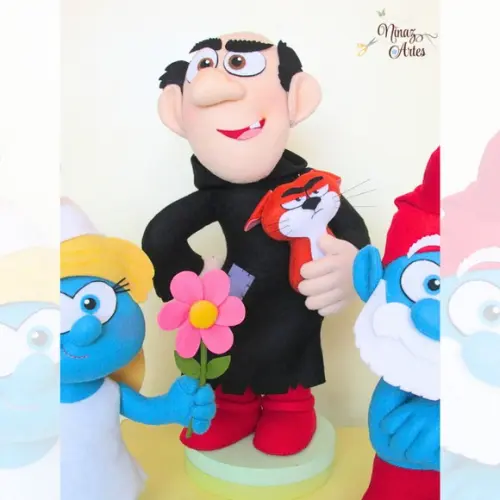 Trio de Bonecos Decorativos -Tema Os Smurfs