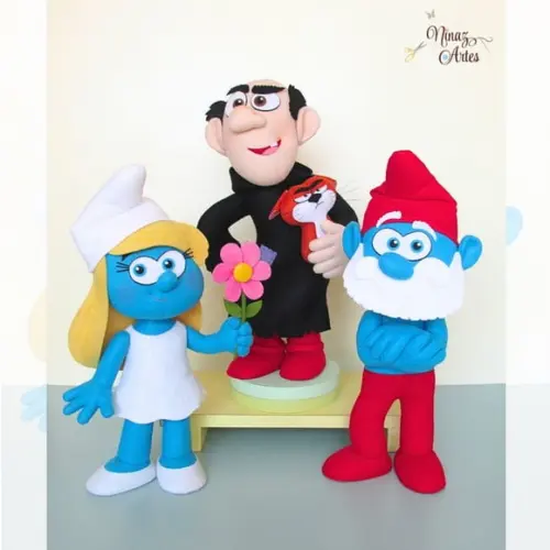 Trio de Bonecos Decorativos -Tema Os Smurfs