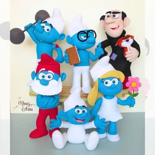 Kit com 6 Personagens Decorativos -Tema Os Smurfs